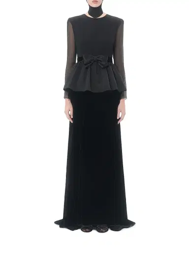 Valentino Garavani Women's Long Dress in Sable Velvet - Black | Thumbnail 4