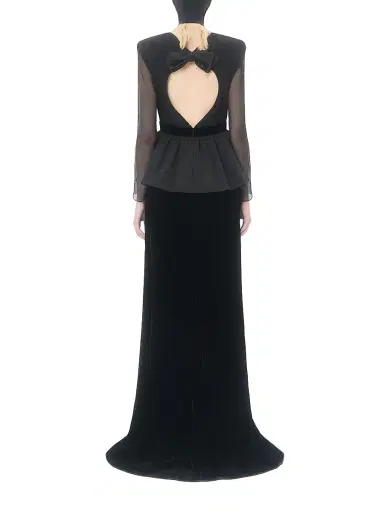 Valentino Garavani Women's Long Dress in Sable Velvet - Black | Thumbnail 6