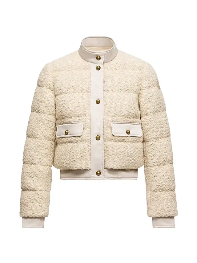 Women's Blandy Puffer Jacket in Wool Blend Boucle - Light Beige