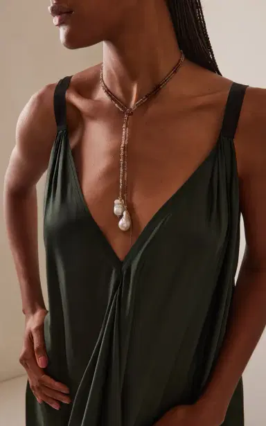Joie DiGiovanni Ombre Cinnamon Gold Chain Baroque Pearl Lariat | Thumbnail 2