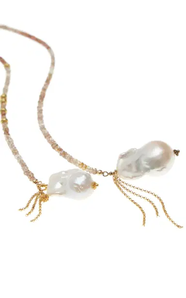 Joie DiGiovanni Ombre Cinnamon Gold Chain Baroque Pearl Lariat | Thumbnail 3