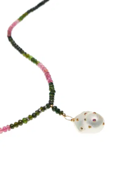 Joie DiGiovanni Watermelon Tourmaline Sapphire Baroque Pearl Drop Necklace | Thumbnail 3
