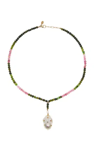 Joie DiGiovanni Watermelon Tourmaline Sapphire Baroque Pearl Drop Necklace | Thumbnail 1
