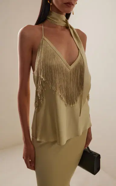 De La Vali Exclusive Sirocco Scarf-Neck Fringed Silk-Blend Satin Top | Thumbnail 2 De La Vali Exclusive Sirocco Scarf-Neck Fringed Silk-Blend Satin Top | Thumbnail 2