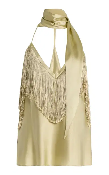 De La Vali Exclusive Sirocco Scarf-Neck Fringed Silk-Blend Satin Top | Thumbnail 1 De La Vali Exclusive Sirocco Scarf-Neck Fringed Silk-Blend Satin Top | Thumbnail 1