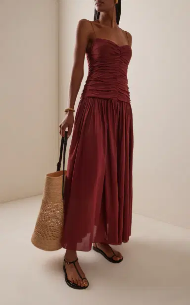 Matteau Gathered Cotton-Silk Drop-Waist Maxi Dress | Thumbnail 2 Matteau Gathered Cotton-Silk Drop-Waist Maxi Dress | Thumbnail 2