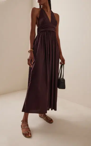 Matteau Plunge Cotton Maxi Halter Dress | Thumbnail 3
