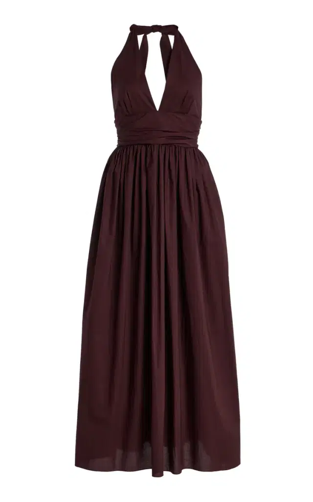 Plunge Cotton Maxi Halter Dress