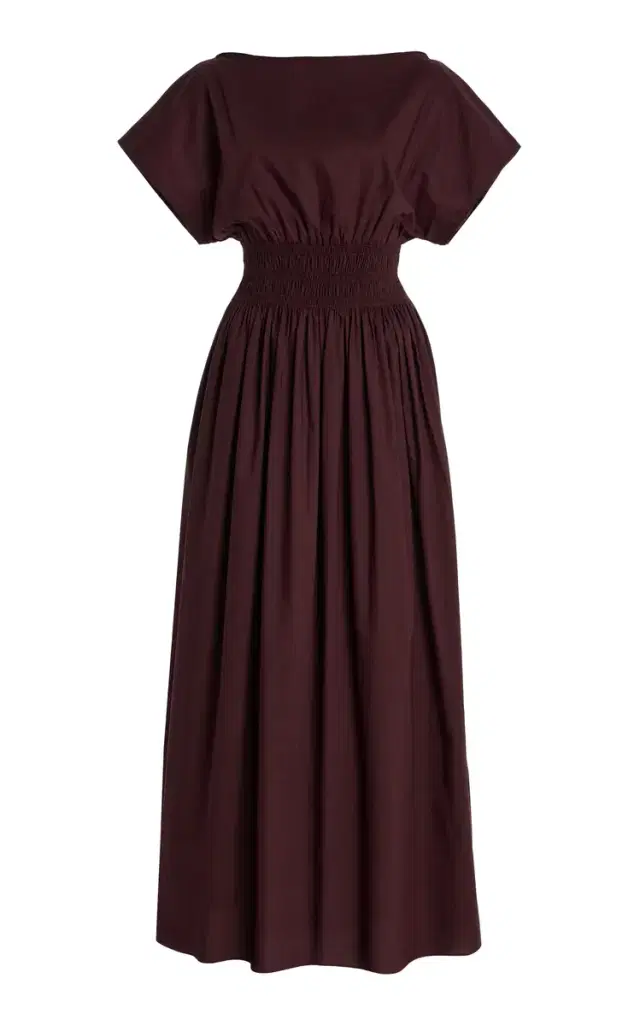 Shirred-Waist Cotton Midi Dress