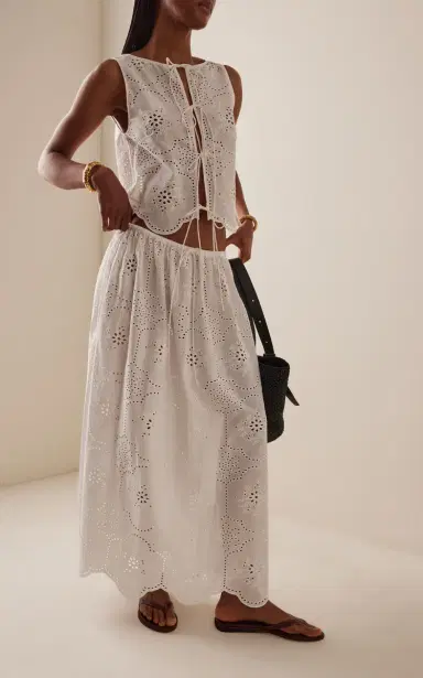 Matteau Cotton Broderie Anglaise Midi Drawstring Skirt | Thumbnail 3 Matteau Cotton Broderie Anglaise Midi Drawstring Skirt | Thumbnail 3