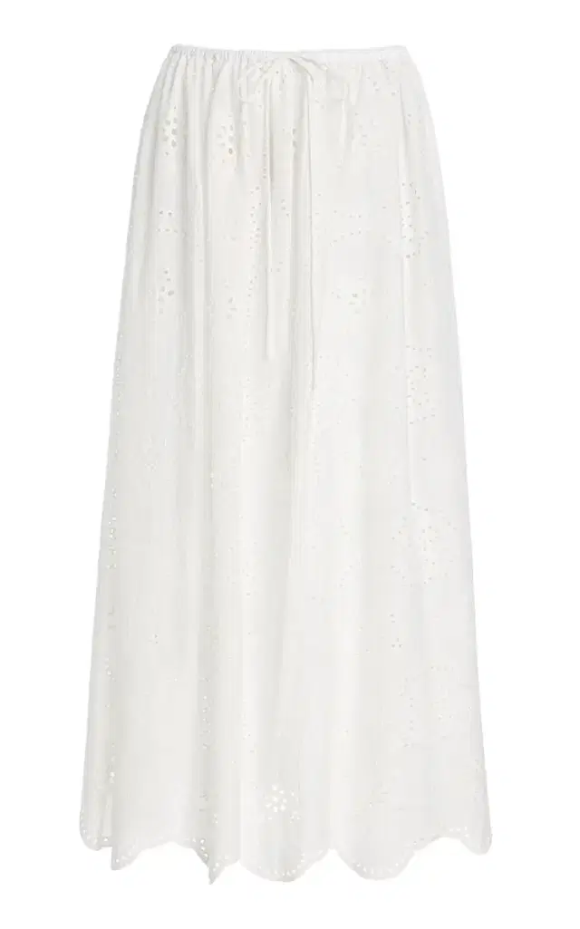 Matteau Cotton Broderie Anglaise Midi Drawstring Skirt