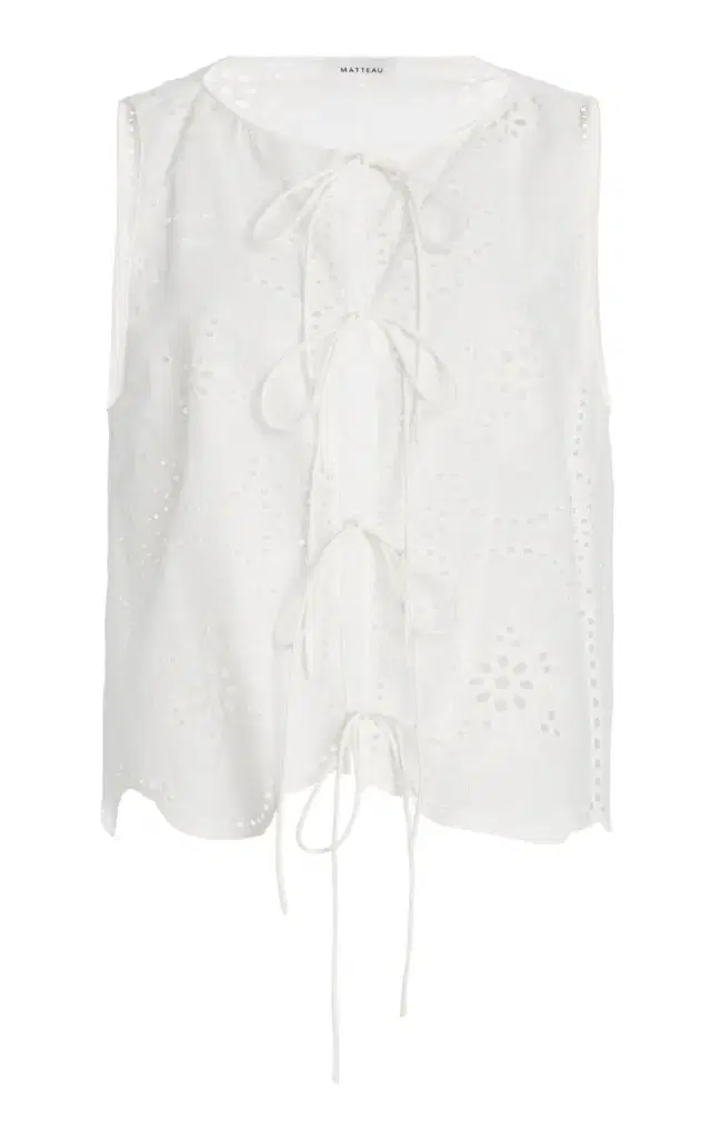 Cotton Broderie Anglaise Tie-Front Top