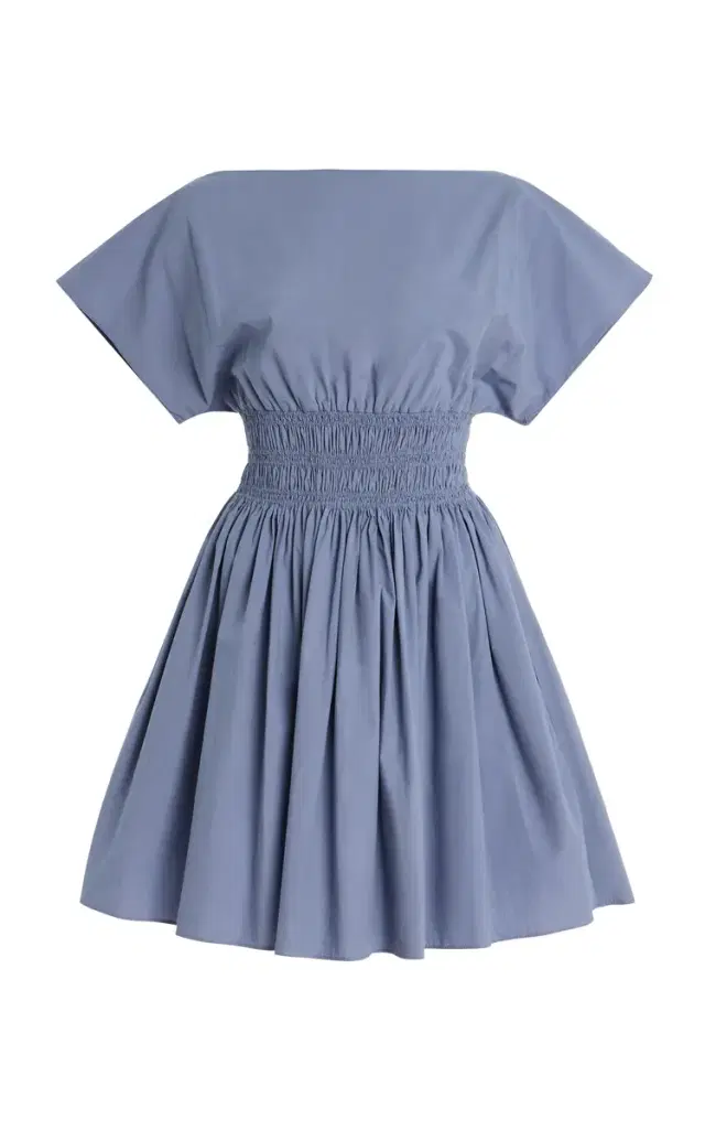 Shirred-Waist Cotton Mini Dress
