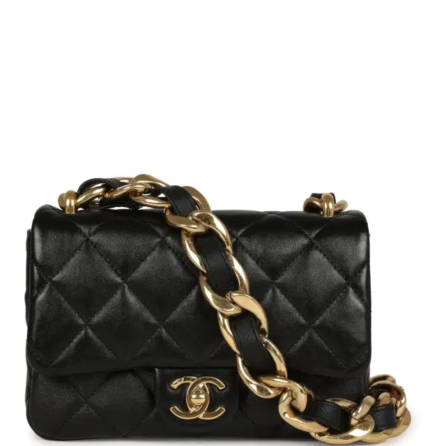 Chanel Chanel Small Funky Town Flap Bag Black Shiny Lambskin Aged Gold Hardware