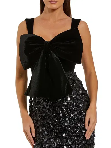Mac Duggal Women's Velvet Bow Sequined Midi-Dress | Thumbnail 3