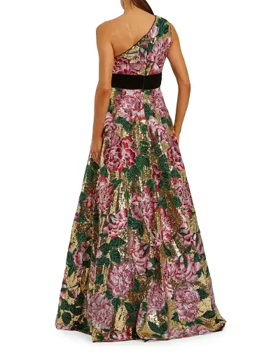 Mac Duggal Women's Velvet Bow One-Shoulder Sequin Ballgown - Gold Multi | Thumbnail 2