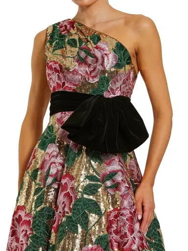 Mac Duggal Women's Velvet Bow One-Shoulder Sequin Ballgown - Gold Multi | Thumbnail 3