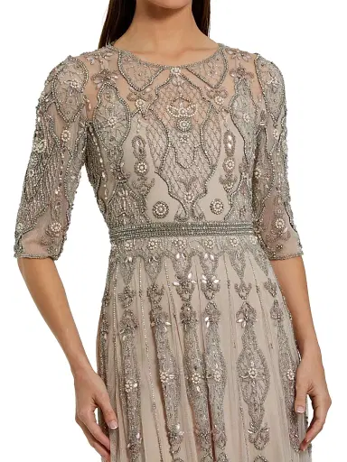 Mac Duggal Women's Three-Quarter Sleeve Embellished Mesh Gown | Thumbnail 3 Mac Duggal Women's Three-Quarter Sleeve Embellished Mesh Gown | Thumbnail 3