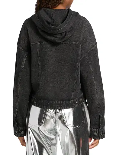 rag & bone Women's rb Miramar Hooded Terry Cotton Trucker Jacket - Faded Black | Thumbnail 5