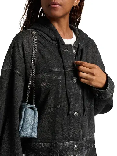 rag & bone Women's rb Miramar Hooded Terry Cotton Trucker Jacket - Faded Black | Thumbnail 6
