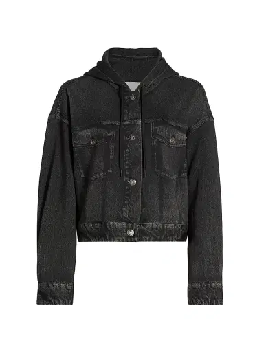 rag & bone Women's rb Miramar Hooded Terry Cotton Trucker Jacket - Faded Black | Thumbnail 1