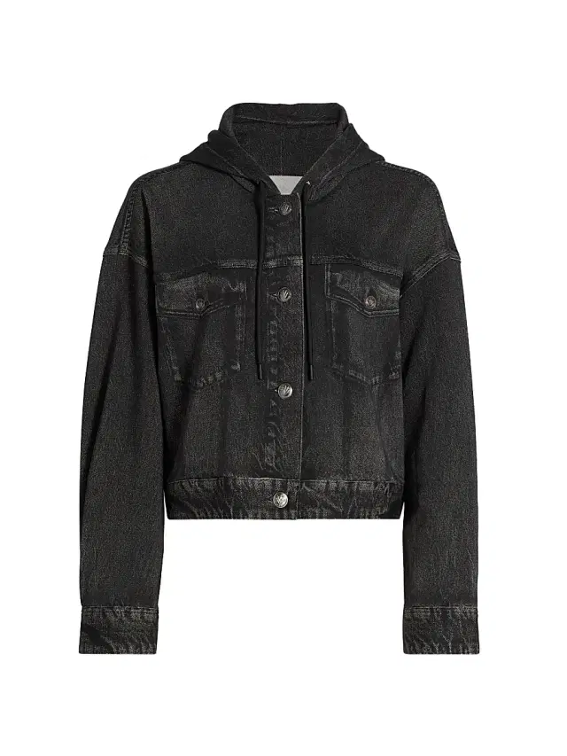 rag & bone Women's rb Miramar Hooded Terry Cotton Trucker Jacket - Faded Black
