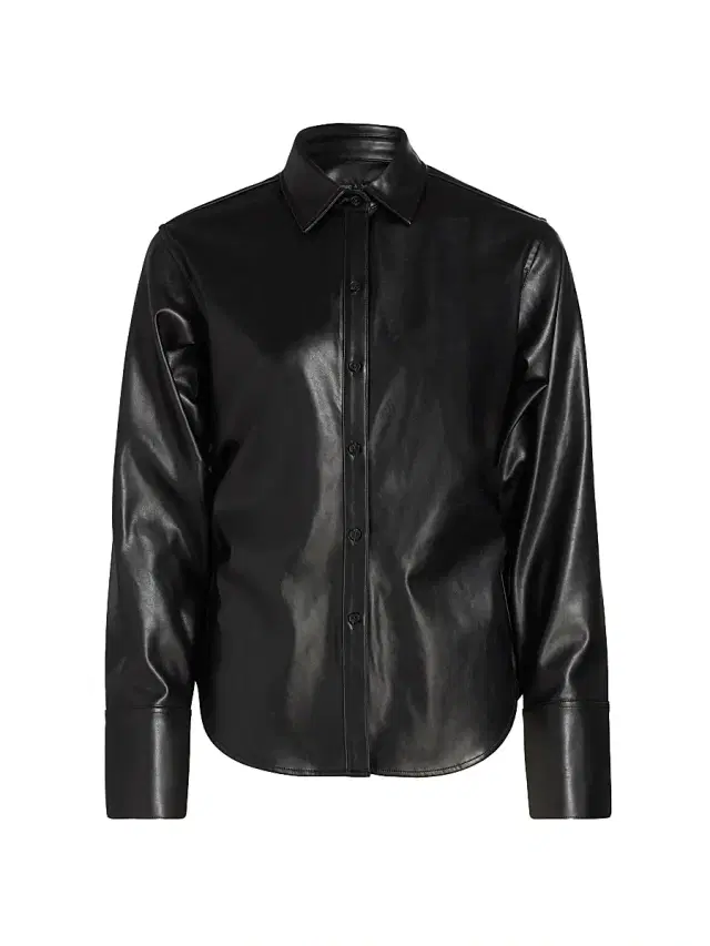 rag & bone Women's Leah Faux-Leather Button-Front Shirt - Black