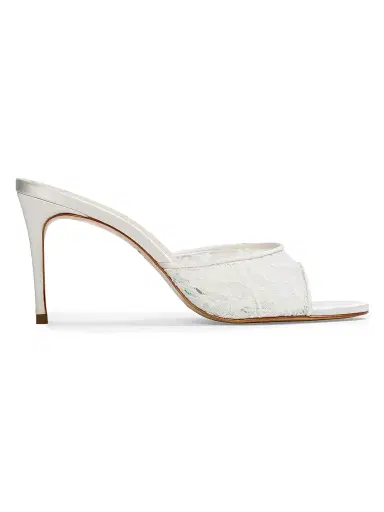 Black Suede Studio Women's Celeste 80MM Lace Mules - White Lace | Thumbnail 1 Black Suede Studio Women's Celeste 80MM Lace Mules - White Lace | Thumbnail 1