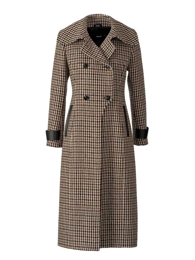 Women's Elodie Tailored Houndstooth Wool Maxi Coat - Earth Brown Multi