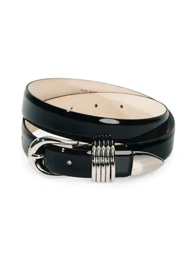 Déhanche Women's Hollyhock Lacquer Leather Belt - Black And Silver | Thumbnail 2