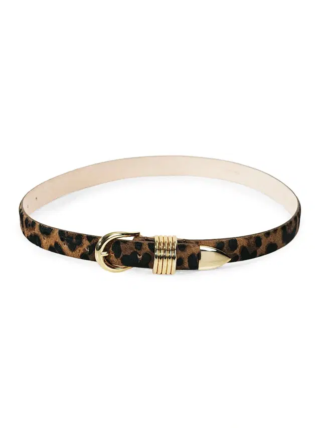 Women's Hollyhock Animal-Printed Pony Hair Belt - Dark Jaguar And Gold