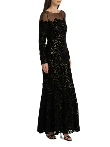 Theia Women's Velvet Lace Fit & Flare Gown - Black Gold | Thumbnail 4