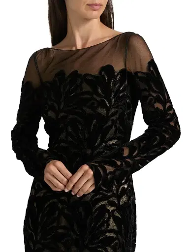 Theia Women's Velvet Lace Fit & Flare Gown - Black Gold | Thumbnail 6