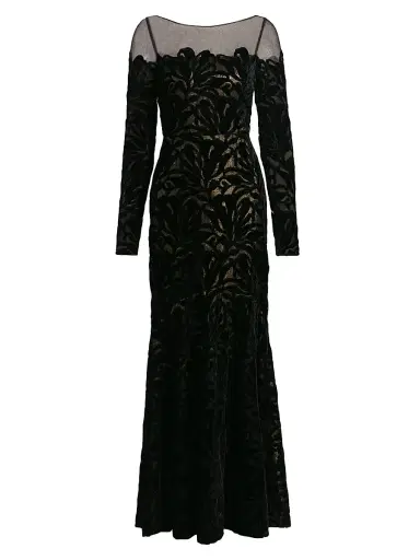 Theia Women's Velvet Lace Fit & Flare Gown - Black Gold | Thumbnail 1