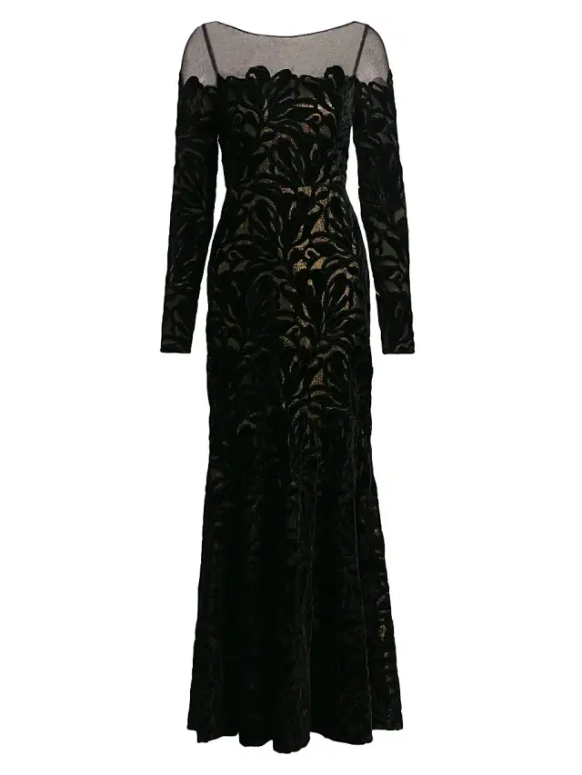 Theia Women's Velvet Lace Fit & Flare Gown - Black Gold