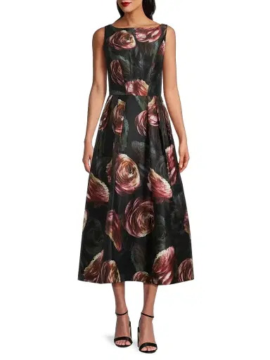 Kay Unger Women's Elsa Rose Print Tea-Length Dress - Primrose Onyx | Thumbnail 2 Kay Unger Women's Elsa Rose Print Tea-Length Dress - Primrose Onyx | Thumbnail 2