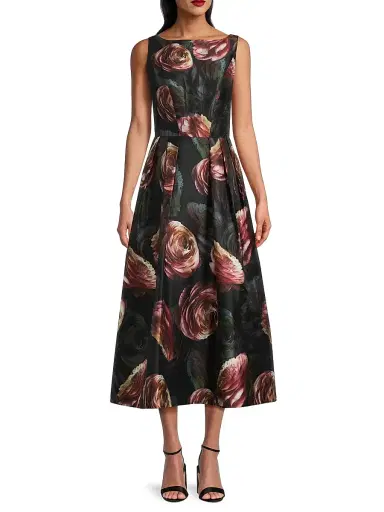 Kay Unger Women's Elsa Rose Print Tea-Length Dress - Primrose Onyx | Thumbnail 3 Kay Unger Women's Elsa Rose Print Tea-Length Dress - Primrose Onyx | Thumbnail 3