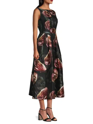 Kay Unger Women's Elsa Rose Print Tea-Length Dress - Primrose Onyx | Thumbnail 4 Kay Unger Women's Elsa Rose Print Tea-Length Dress - Primrose Onyx | Thumbnail 4