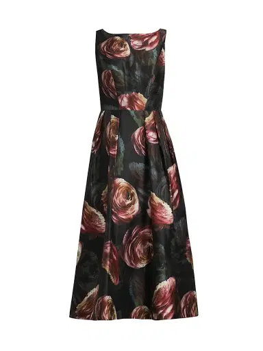 Kay Unger Women's Elsa Rose Print Tea-Length Dress - Primrose Onyx | Thumbnail 1 Kay Unger Women's Elsa Rose Print Tea-Length Dress - Primrose Onyx | Thumbnail 1