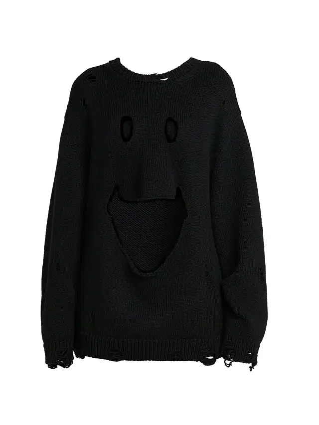 MOSCHINO Women's Smile Cut-Out Wool Oversized Sweater - Black