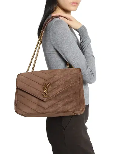 Saint Laurent Women's Loulou Large Shoulder Bag in Matelassé Suede - Brown Coffee | Thumbnail 3 Saint Laurent Women's Loulou Large Shoulder Bag in Matelassé Suede - Brown Coffee | Thumbnail 3