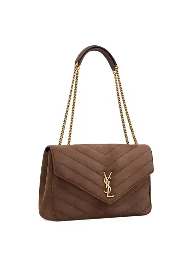 Saint Laurent Women's Loulou Large Shoulder Bag in Matelassé Suede - Brown Coffee | Thumbnail 7 Saint Laurent Women's Loulou Large Shoulder Bag in Matelassé Suede - Brown Coffee | Thumbnail 7