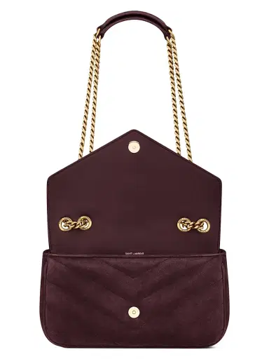 Saint Laurent Women's Loulou Small Shoulder Bag in Matelassé Suede - Smoky Burgundy | Thumbnail 4