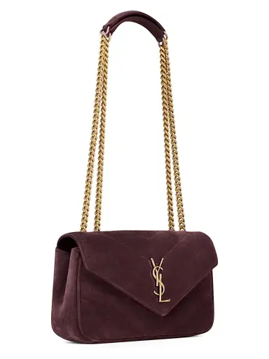 Saint Laurent Women's Loulou Small Shoulder Bag in Matelassé Suede - Smoky Burgundy | Thumbnail 5