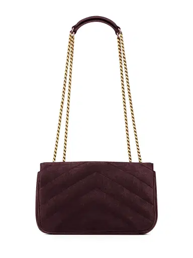 Saint Laurent Women's Loulou Small Shoulder Bag in Matelassé Suede - Smoky Burgundy | Thumbnail 7