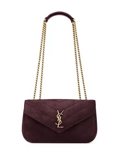 Saint Laurent Women's Loulou Small Shoulder Bag in Matelassé Suede - Smoky Burgundy | Thumbnail 1