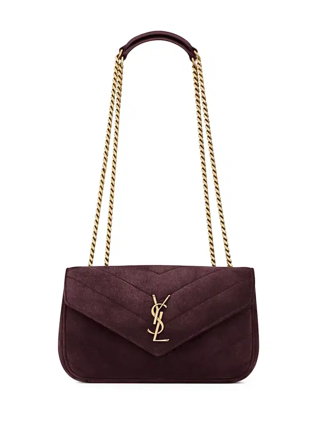 Saint Laurent Women's Loulou  Shoulder Bag in Matelassé Suede - Smoky Burgundy