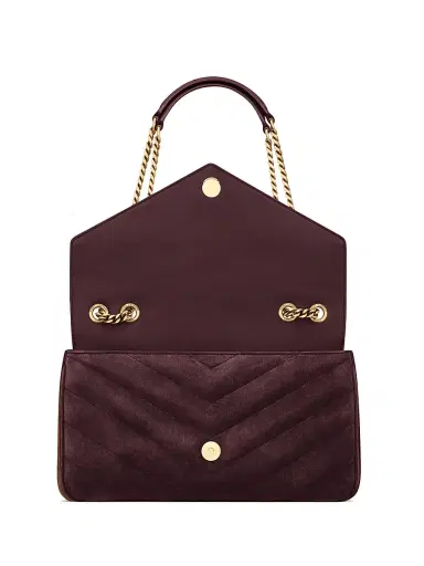 Saint Laurent Women's Loulou Medium Shoulder Bag in Matelassé Suede - Smoky Burgundy | Thumbnail 2 Saint Laurent Women's Loulou Medium Shoulder Bag in Matelassé Suede - Smoky Burgundy | Thumbnail 2