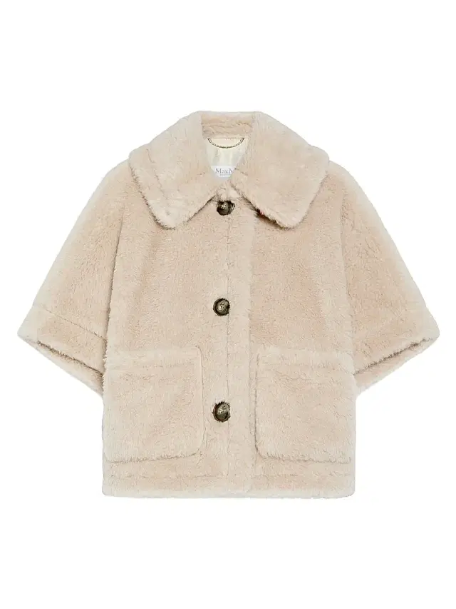Women's Cape in Alpaca and Wool Teddy Fabric - Beige
