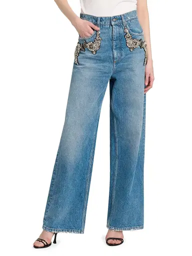 Dolce & Gabbana Women's Crystal-Embellished High-Rise Wide-Leg Jeans - Variante Abbinata | Thumbnail 3 Dolce & Gabbana Women's Crystal-Embellished High-Rise Wide-Leg Jeans - Variante Abbinata | Thumbnail 3